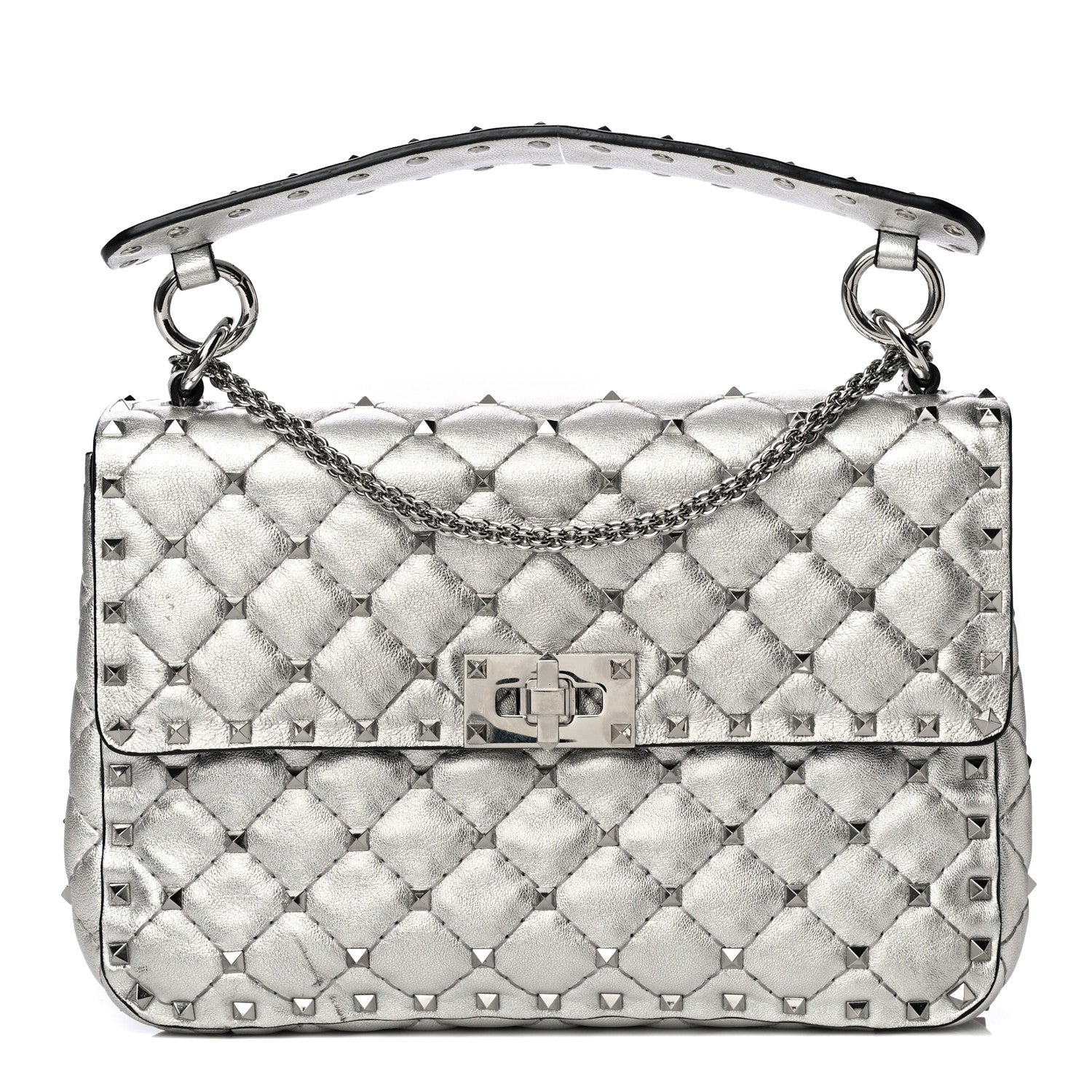 Valentino Garavani Metallic Nappa Medium Rockstud Spike Shoulder Bag Silver 1 of 13