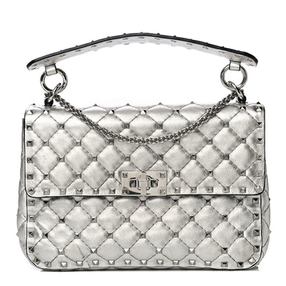 Valentino Garavani Metallic Nappa Medium Rockstud Spike Shoulder Bag Silver 1 of 13
