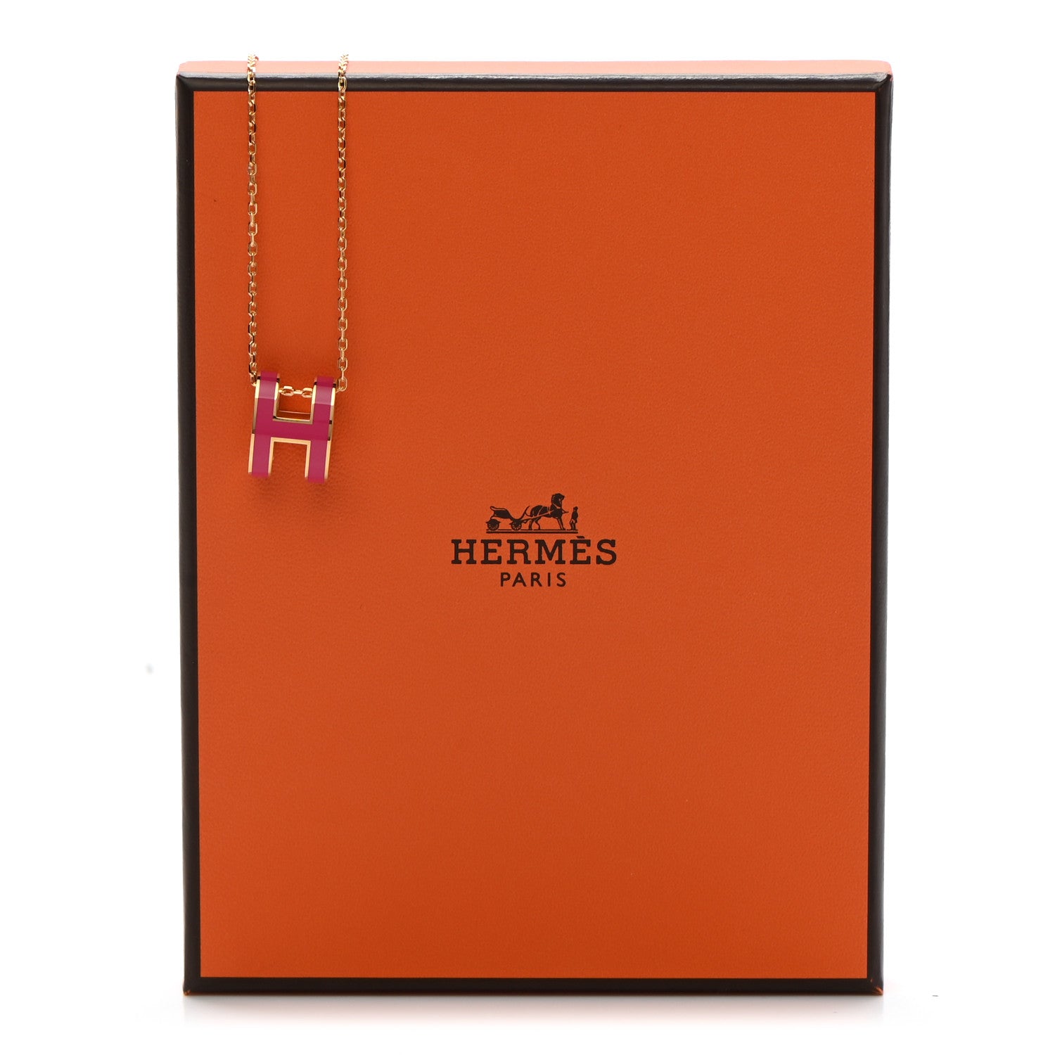 Hermes Lacquered Gold Pop H Pendant Necklace Rose Extreme 7 of 7