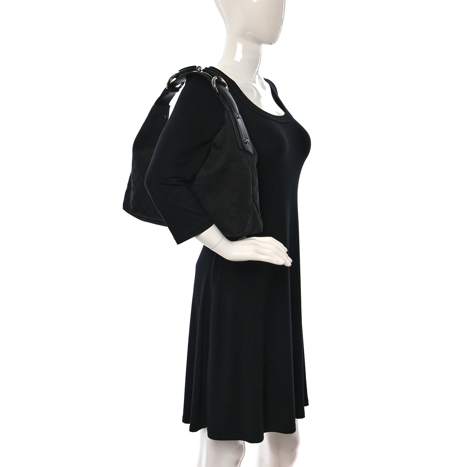 Gucci Monogram Medium Horsebit Chain Hobo Black 2 of 17