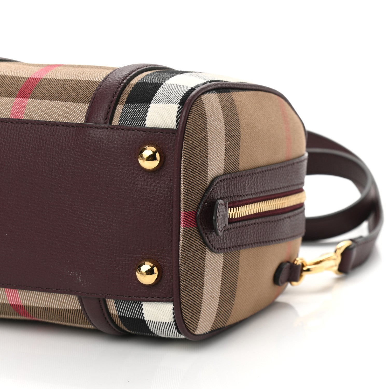 Burberry House Check Derby Calfskin Small Alchester Bowling Bag Mahogany Red 9 of 9