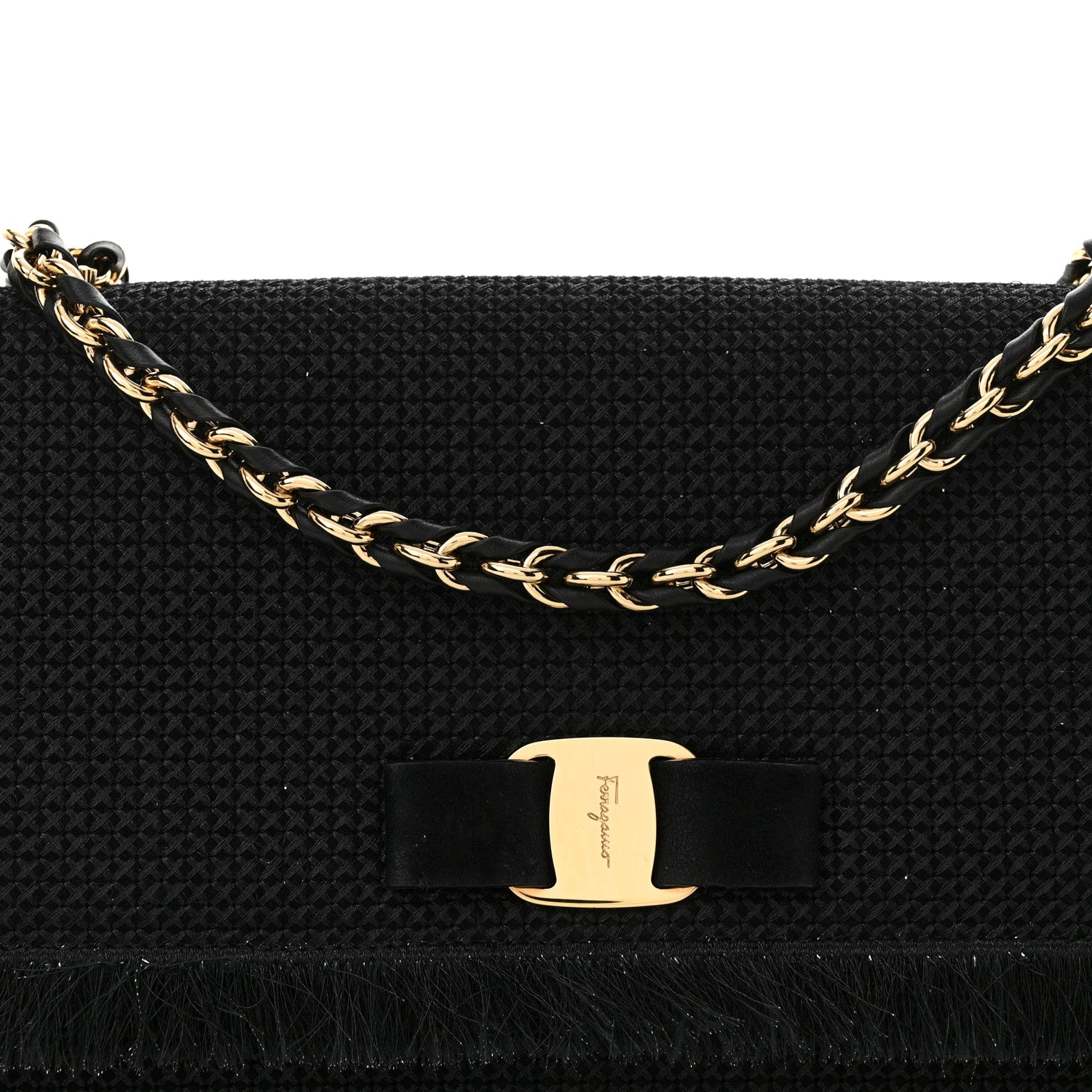 Salvatore Ferragamo Raffia Miss Vara Bow Chain Bag Black 7 of 10