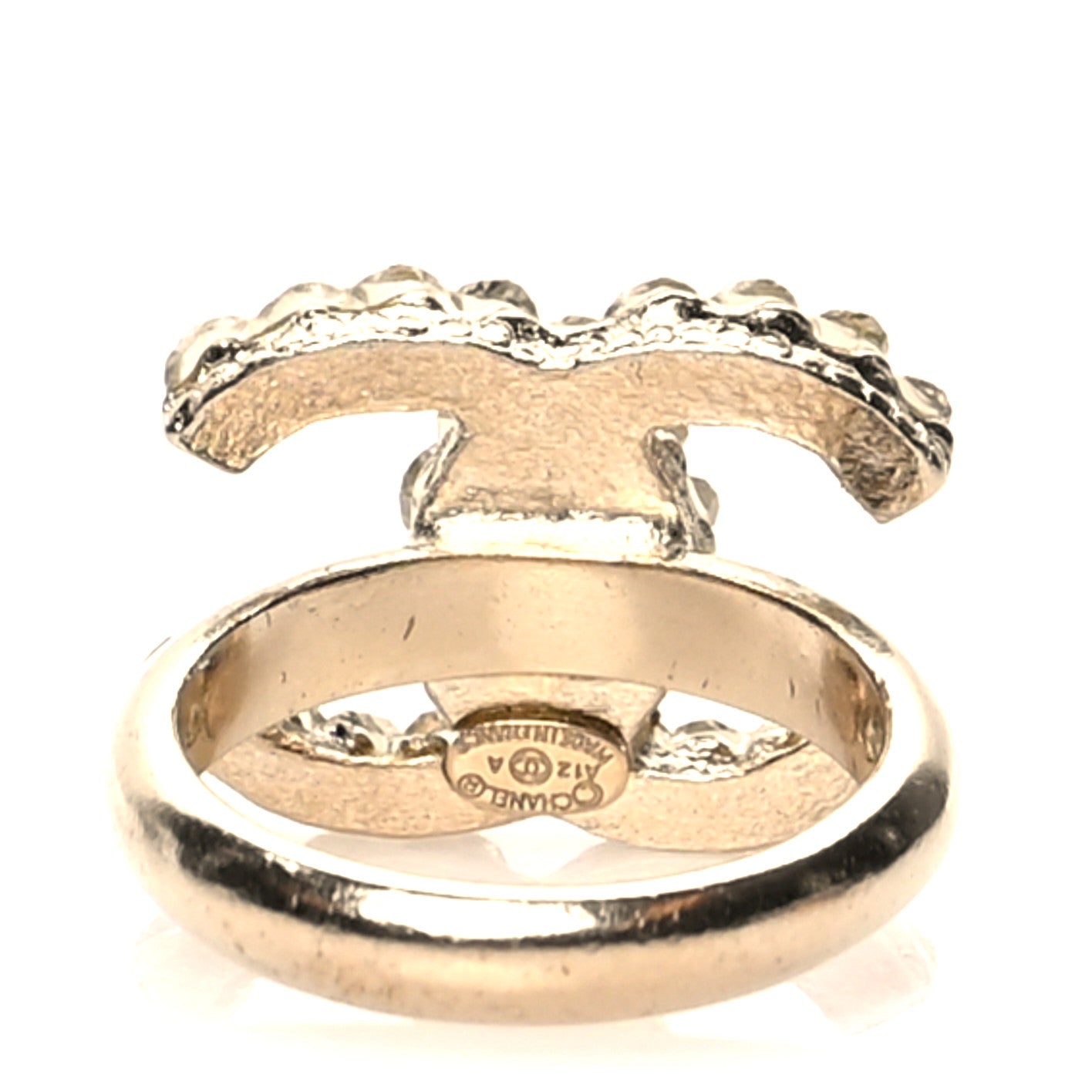Chanel Metal Crystal CC Ring 6.25 Gold 3 of 4