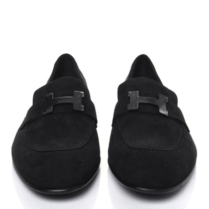 Hermes Suede Goatskin Mens Paris Loafers 40 Black 2 of 10