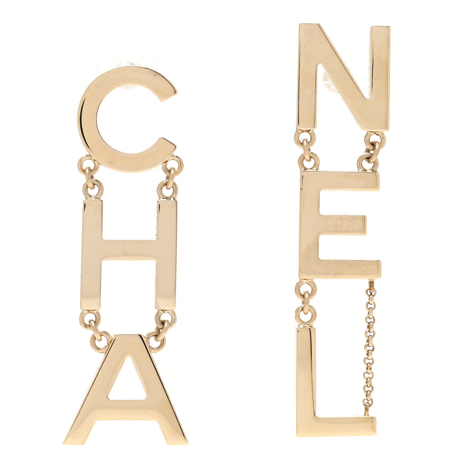 Chanel Metal Cha-Nel Logo Drop Earrings Gold 1 of 5