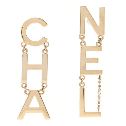 Chanel Metal Cha-Nel Logo Drop Earrings Gold 1 of 5