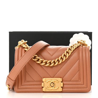 Chanel Caviar Chevron Quilted Small Boy Flap Brown 11 of 11