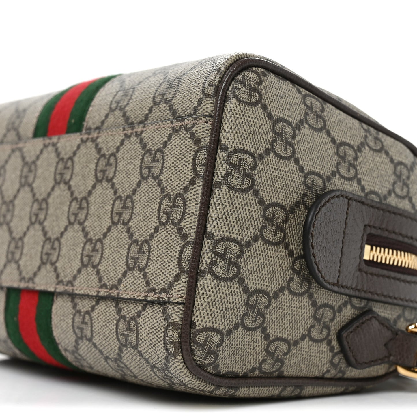 GG Supreme Monogram Textured Dollar Calfskin Web Mini Ophidia Top Handle Bag Beige Ebony New Acero