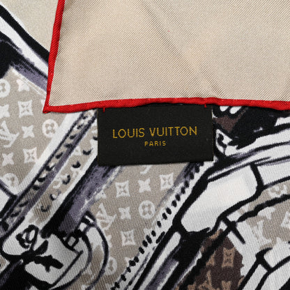 Louis Vuitton Silk Monogram Trunks Square Scarf Brown 3 of 3