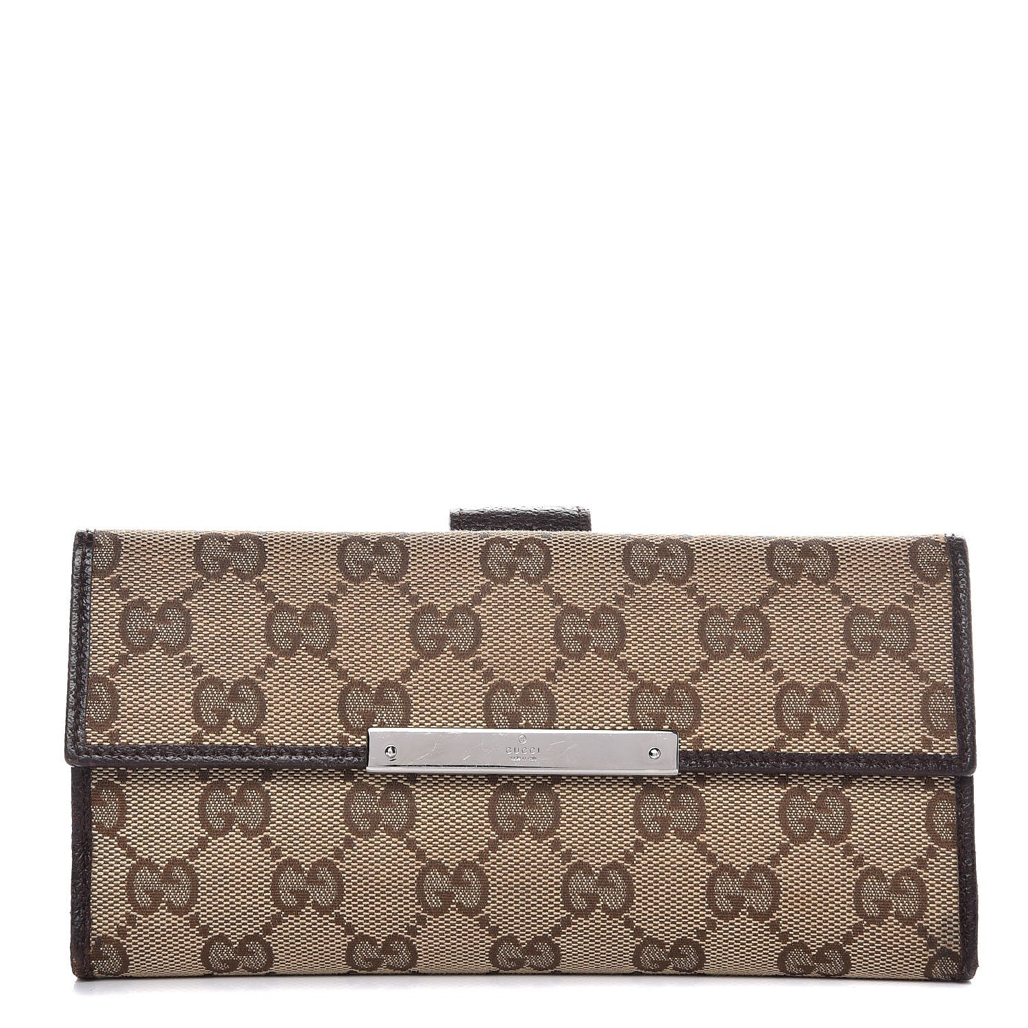 Gucci Monogram Metal Bar Continental Flap Wallet Beige Ebony Dark Brown 1 of 8