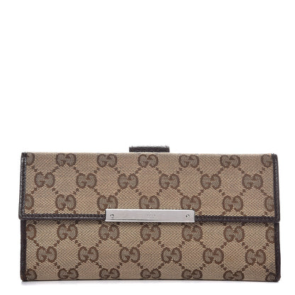 Gucci Monogram Metal Bar Continental Flap Wallet Beige Ebony Dark Brown 1 of 8