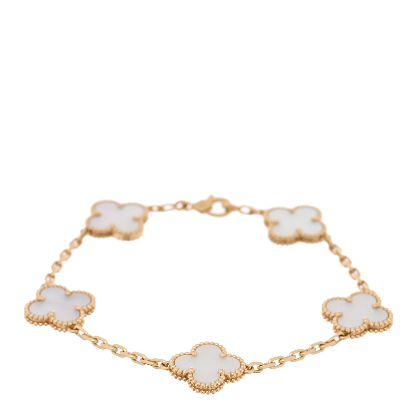 18K Yellow Gold Mother of Pearl 5 Motifs Vintage Alhambra Bracelet