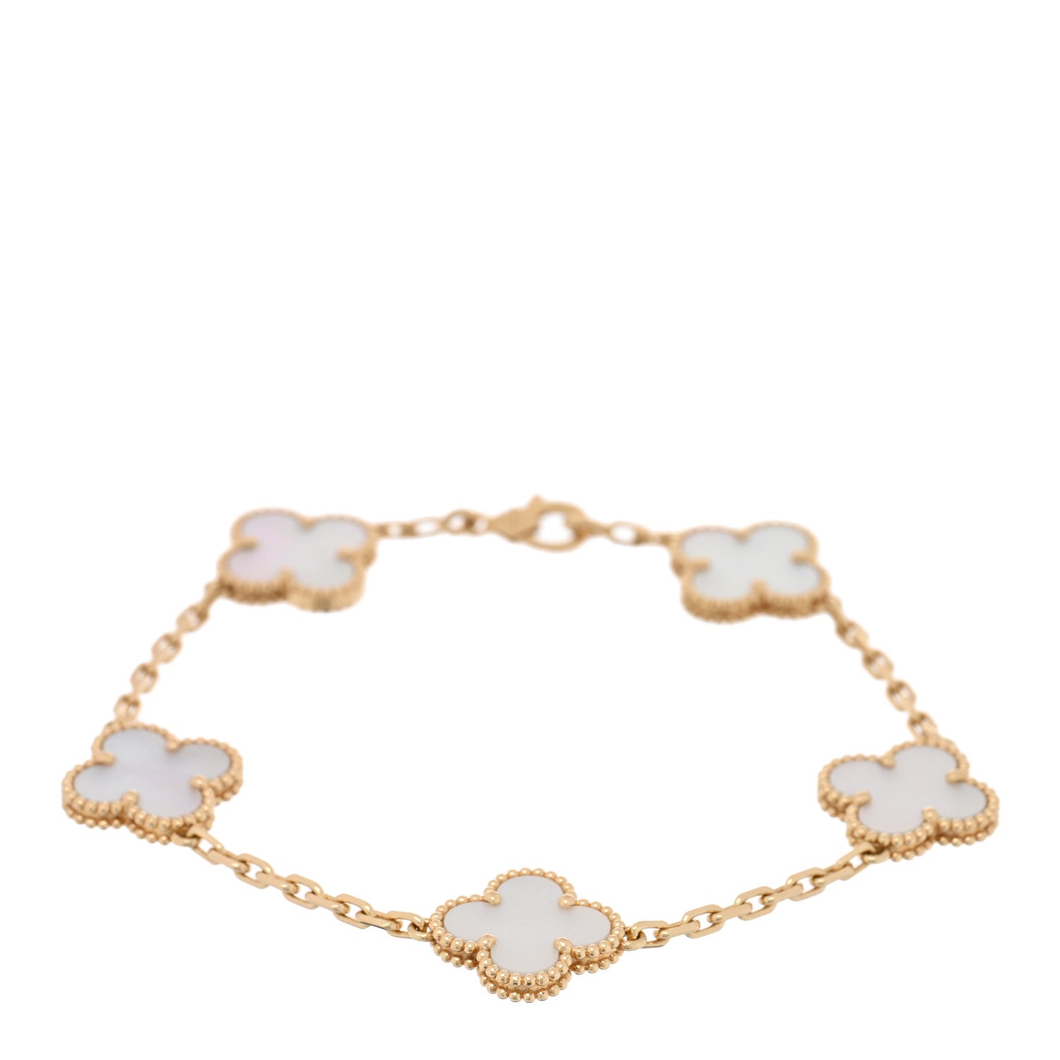 Van Cleef & Arpels 18K Yellow Gold Mother of Pearl 5 Motifs Vintage Alhambra Bracelet 1 of 4