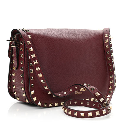 Valentino Garavani Pebbled Calfskin Medium Rockstud Flap Saddle Bag Rubino 3 of 10