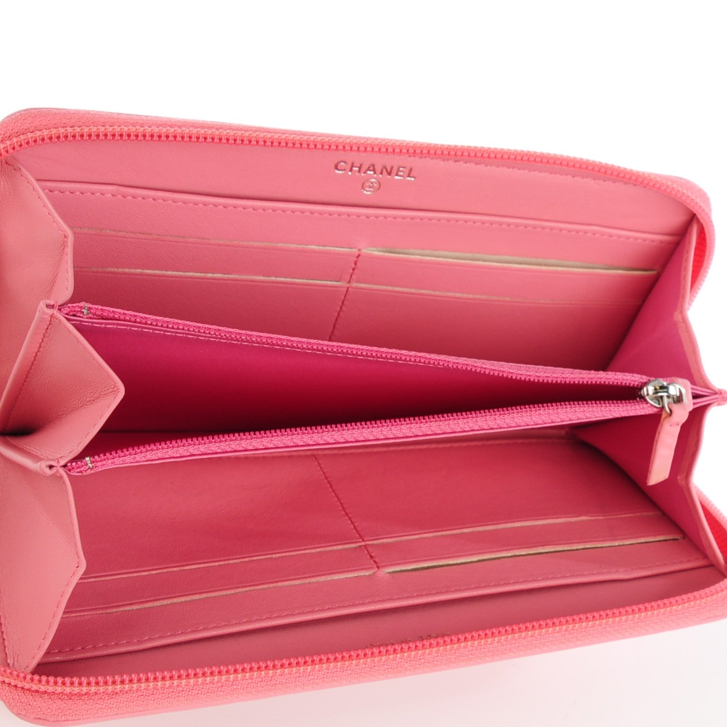 Chanel Lambskin Camellia Embossed Zip Around Large Gusset Wallet Pink 5 of 8