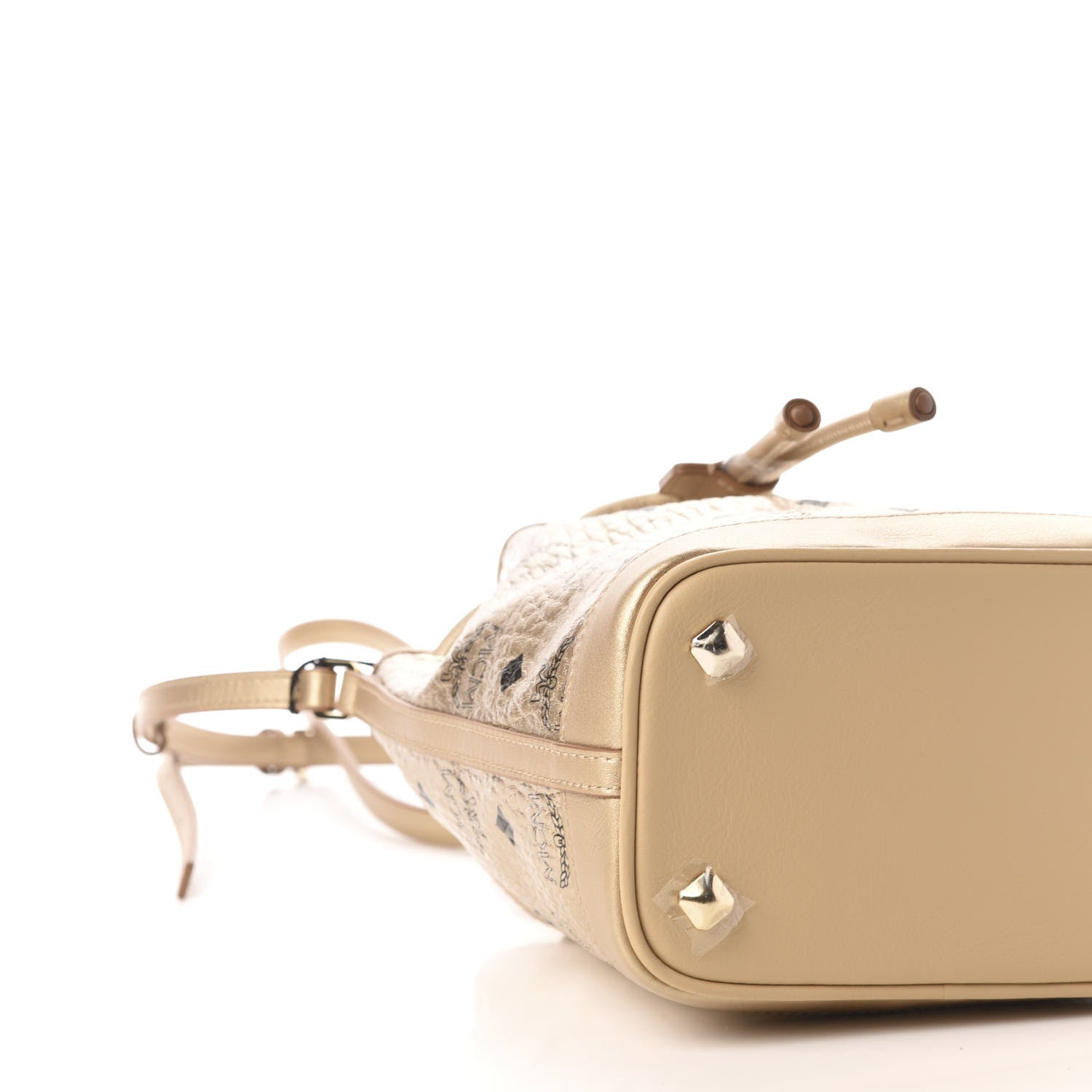 MCM Metallic Visetos Zoo Dog Drawstring Bucket Bag Gold 9 of 12