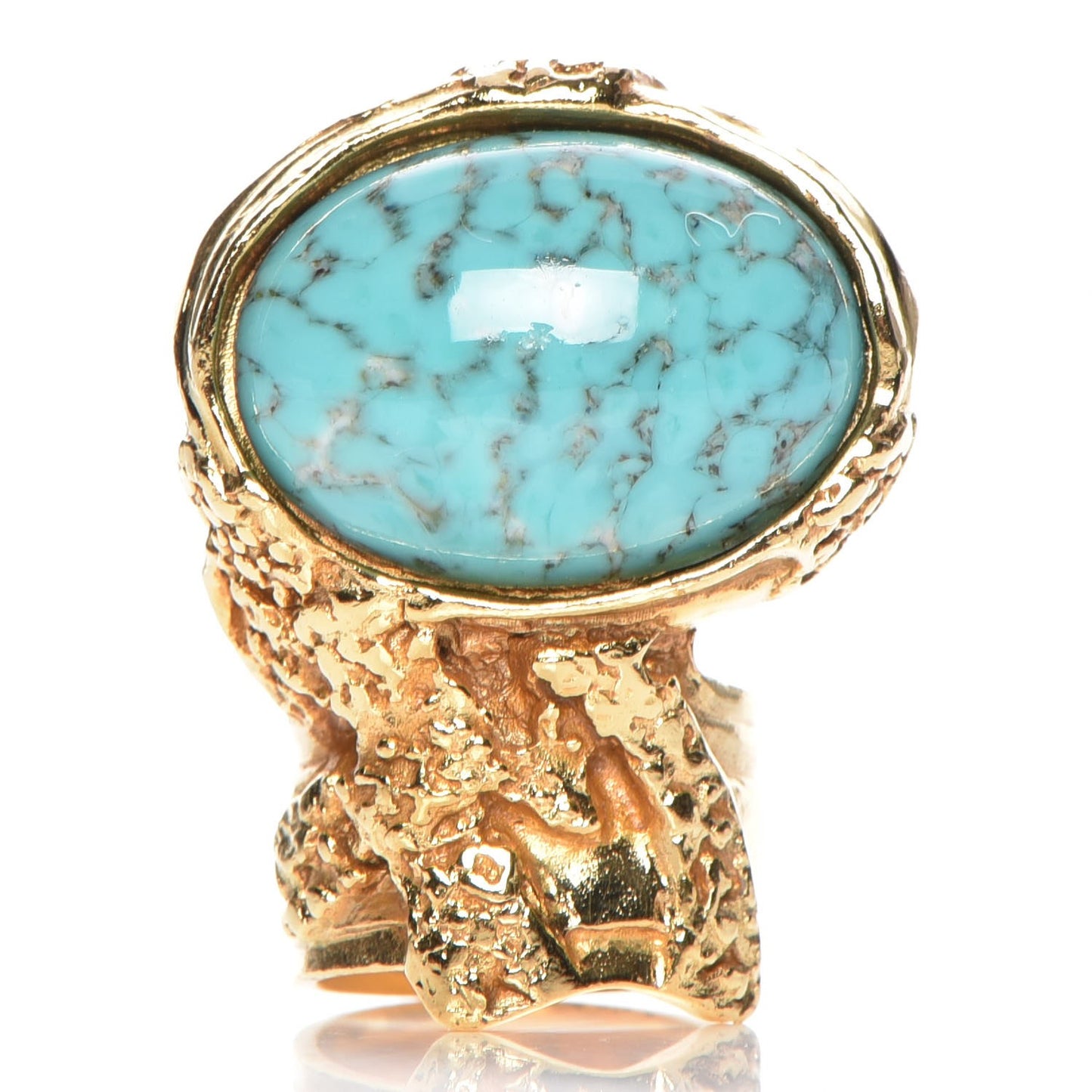 Glass Cabochon Arty Ovale Ring 5 Gold Turquoise