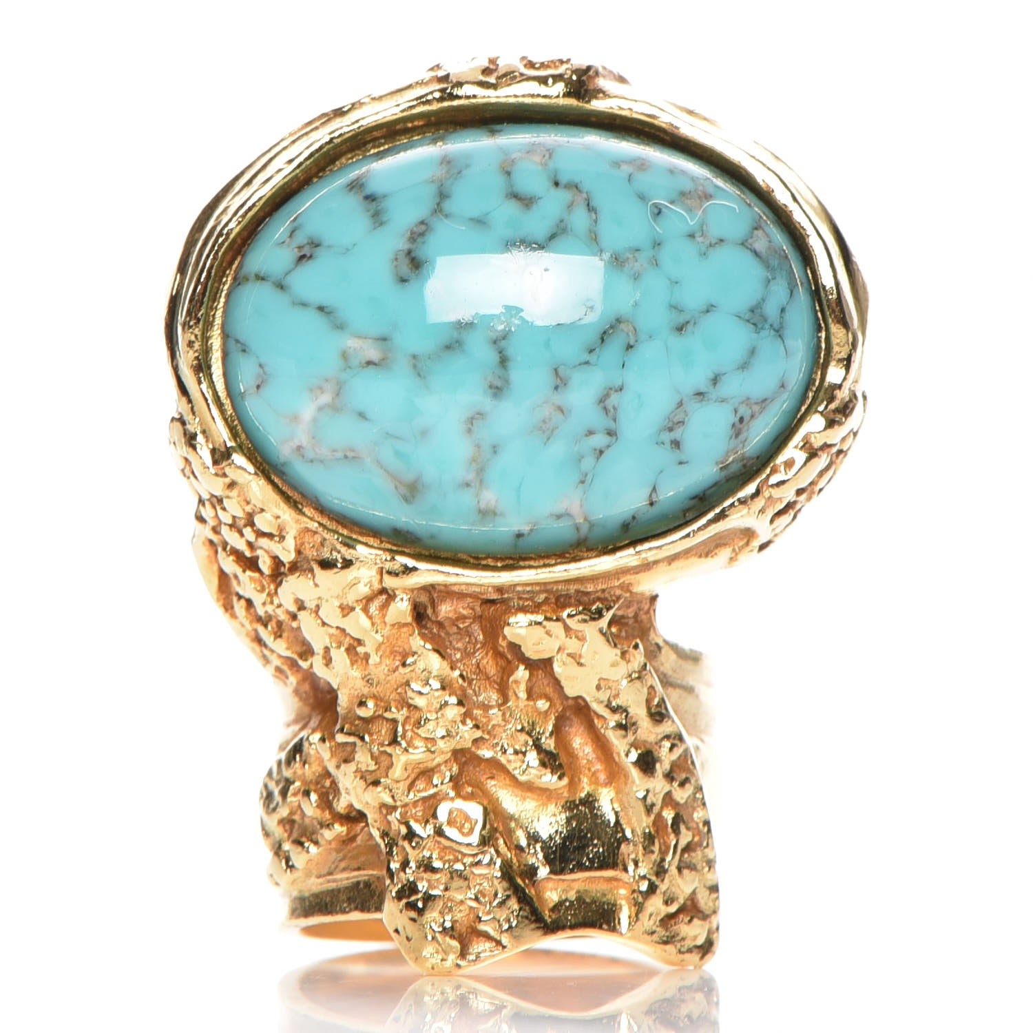 Saint Laurent Glass Cabochon Arty Ovale Ring 5 Gold Turquoise 1 of 4