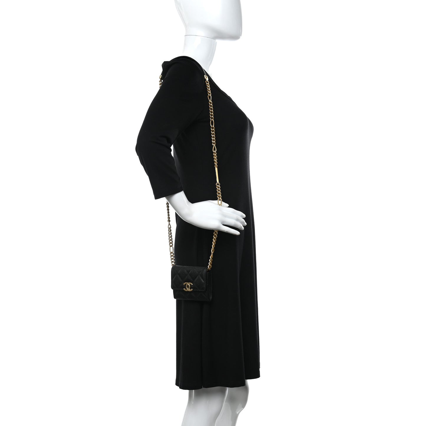 Caviar Quilted Bracelet On Chain Clutch Black
