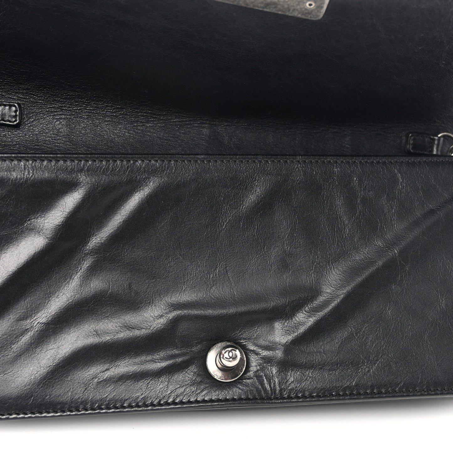 Calfskin Double Stitch Boy Clutch With Removable Chain Black