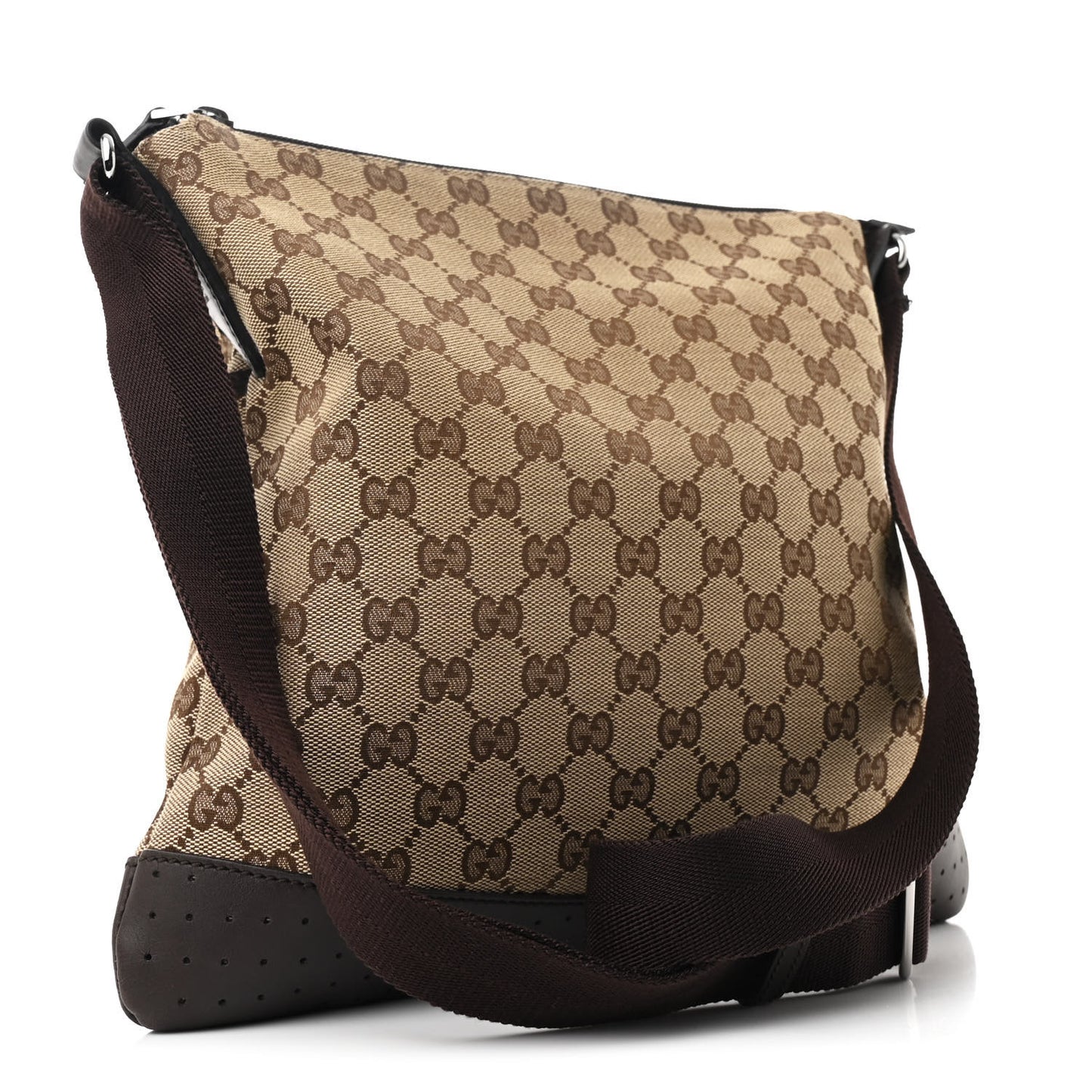 Monogram Calfskin Perforated Medium Flat Messenger Bag Dark Brown