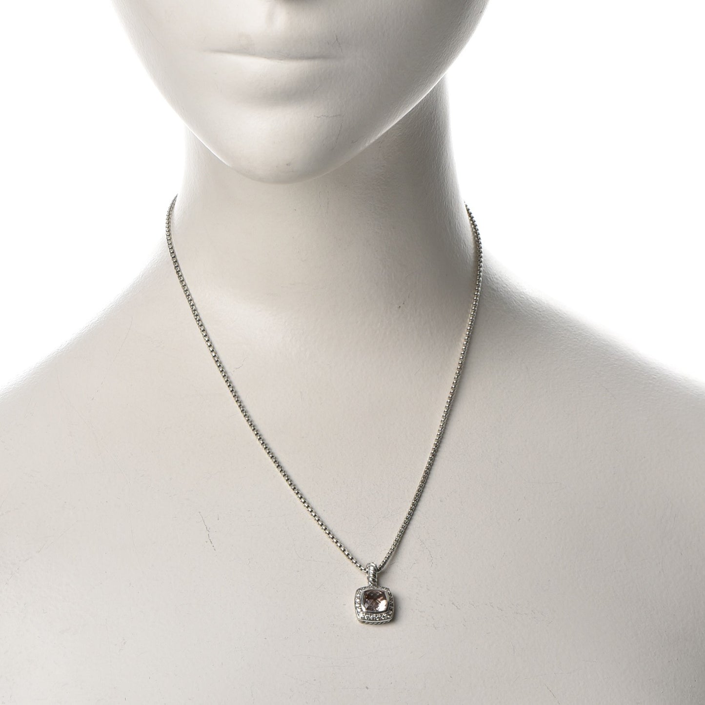 Sterling Silver Diamond Morganite 7mm Petite Albion Pendant Necklace
