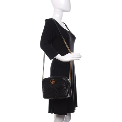 Gucci Calfskin Matelasse Medium GG Marmont Chain Shoulder Bag Black 2 of 9