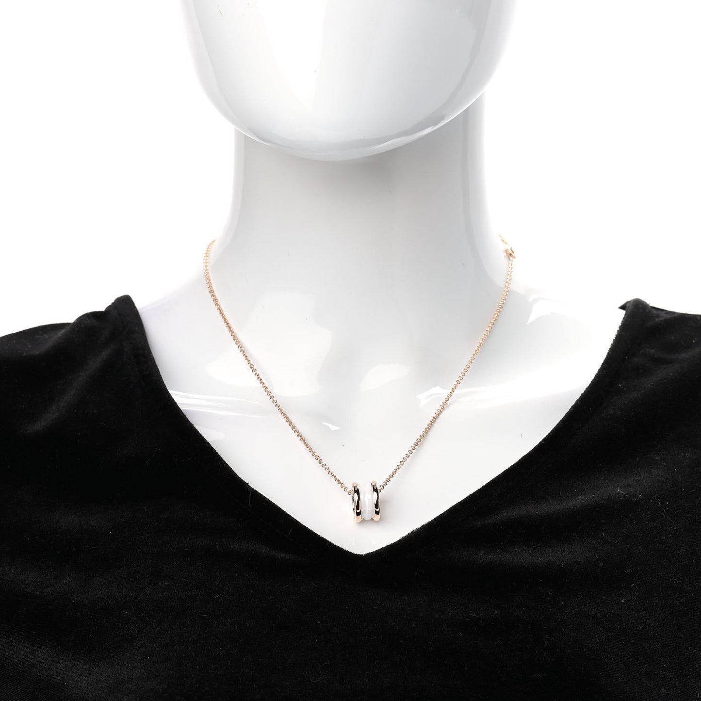 18K Rose Gold White Ceramic B.Zero1 Pendant Necklace