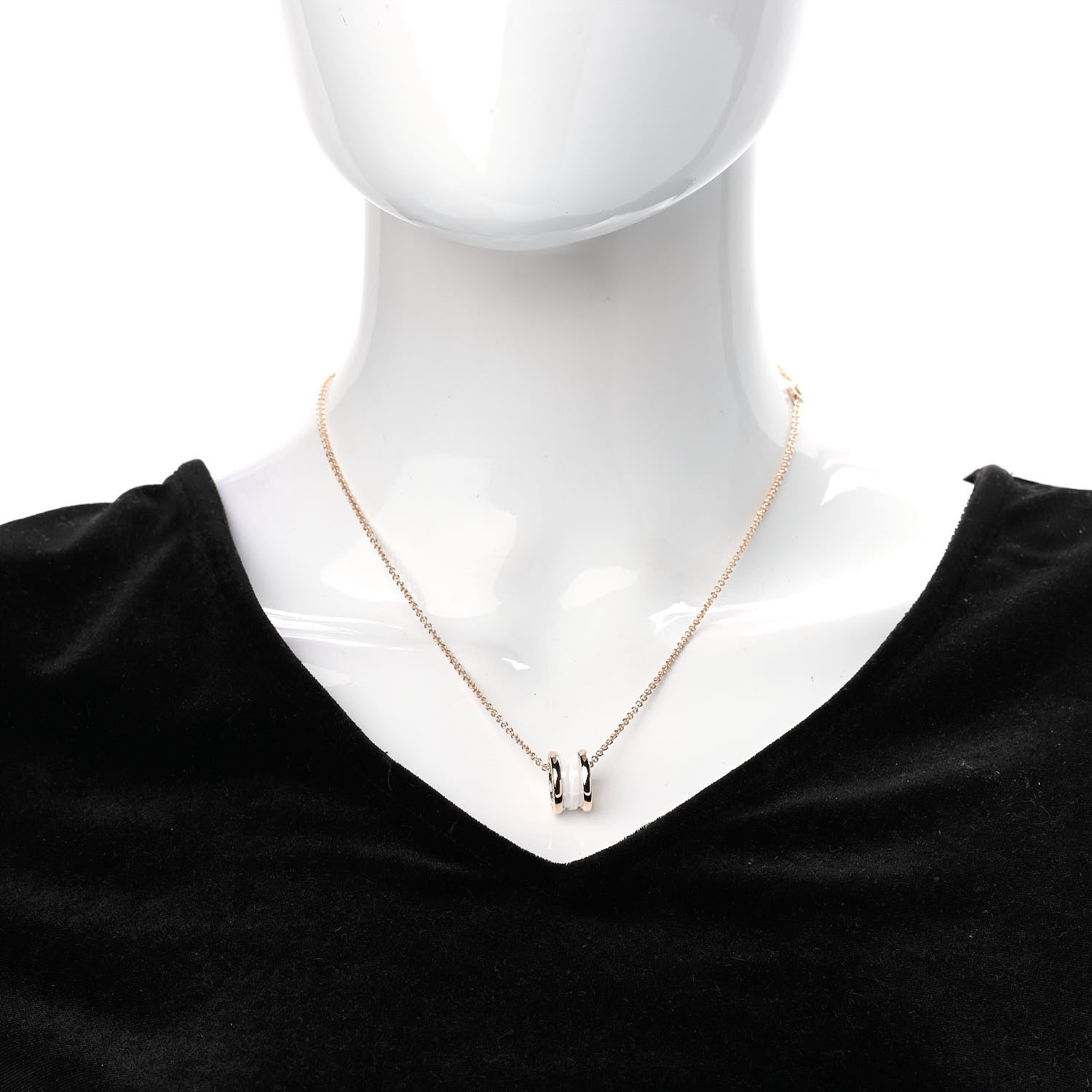Bulgari 18K Rose Gold White Ceramic B.Zero1 Pendant Necklace 2 of 7