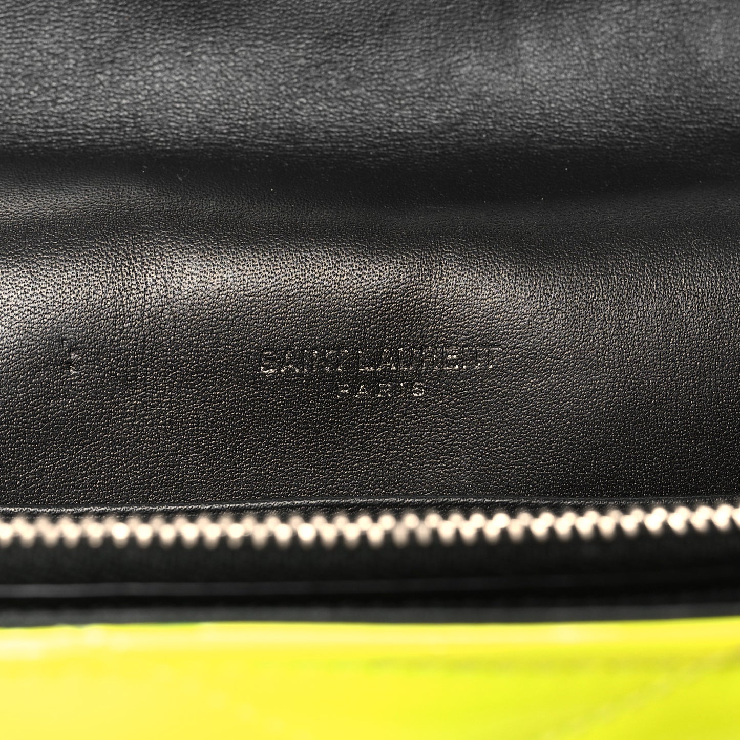 Patent Grain De Poudre Matelasse Chevron Monogram Chain Wallet Neon Yellow