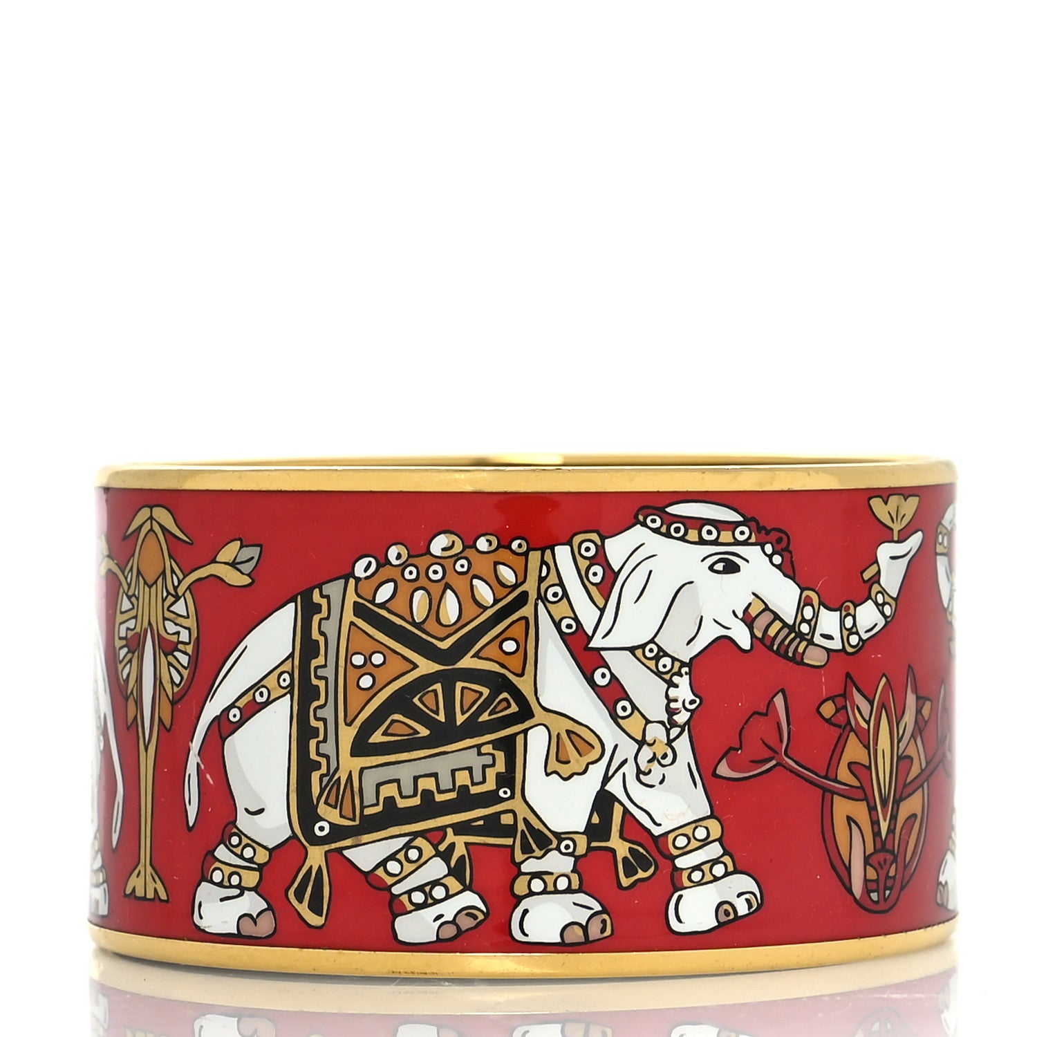 Hermes Enamel Printed Elephant Torana Extra Wide Bracelet 65 3 of 5