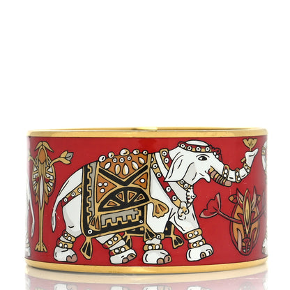 Hermes Enamel Printed Elephant Torana Extra Wide Bracelet 65 3 of 5