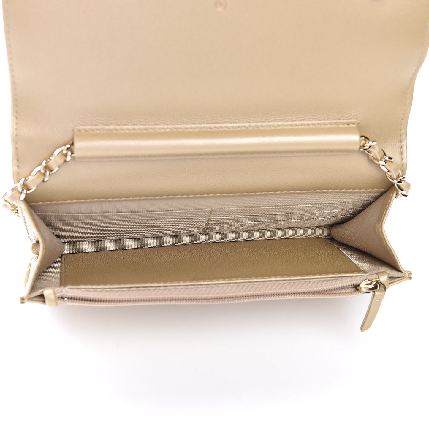 Metallic Caviar Quilted Boy Wallet On Chain WOC Light Gold
