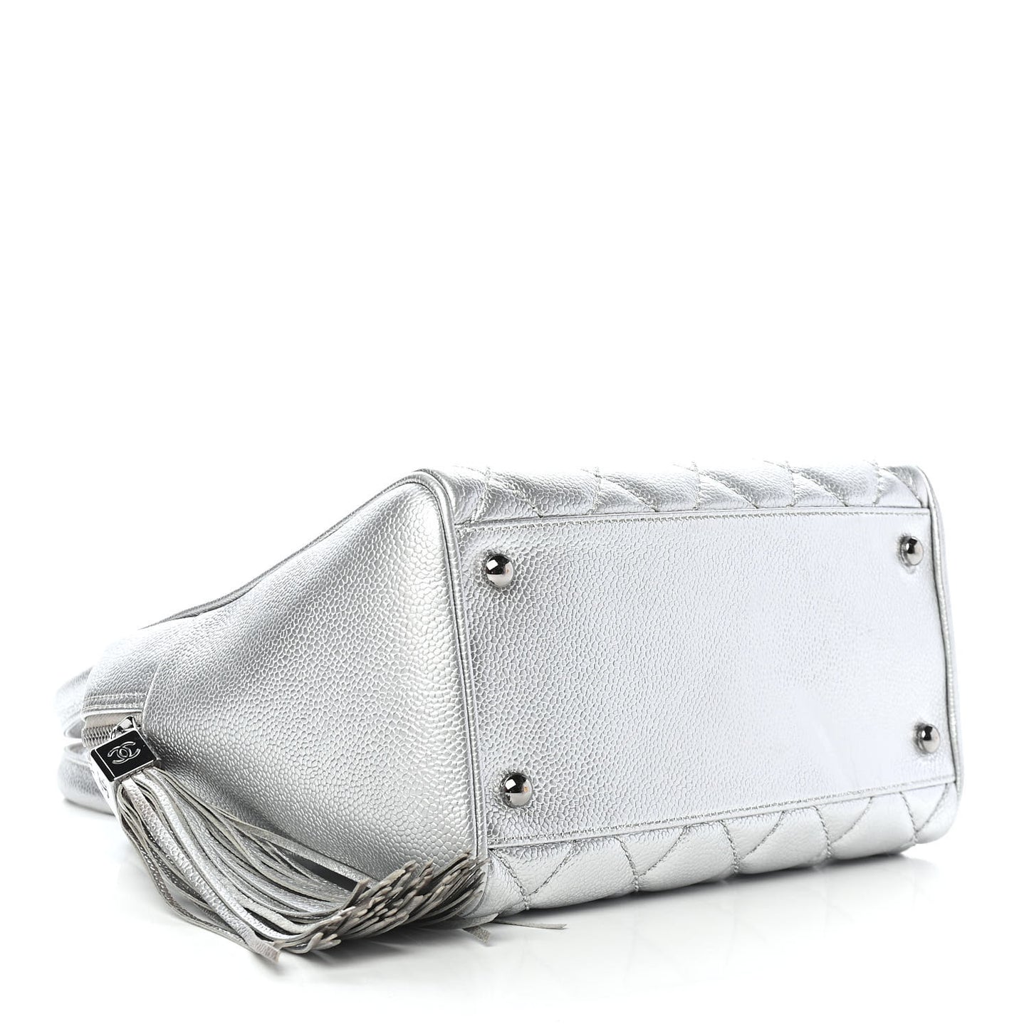 Metallic Caviar Quilted Vertical Bowler Silver