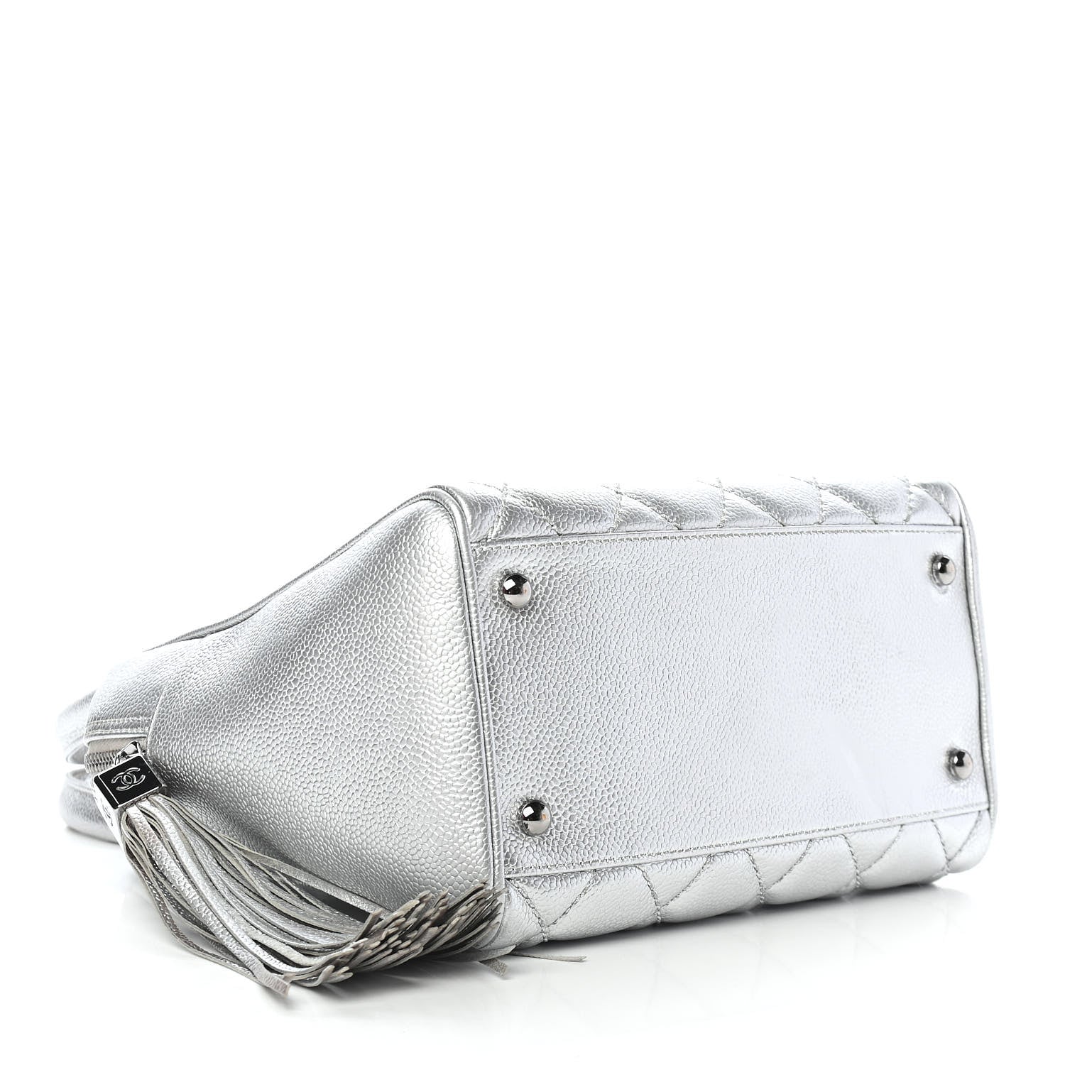 Chanel Metallic Caviar Quilted Vertical Bowler Silver 4 of 9
