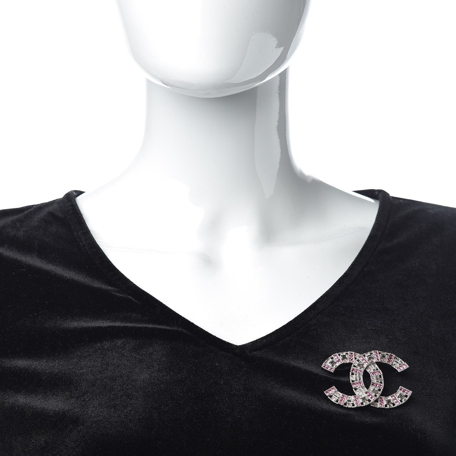 Chanel Baguette Crystal CC Brooch Silver Pink 2 of 5