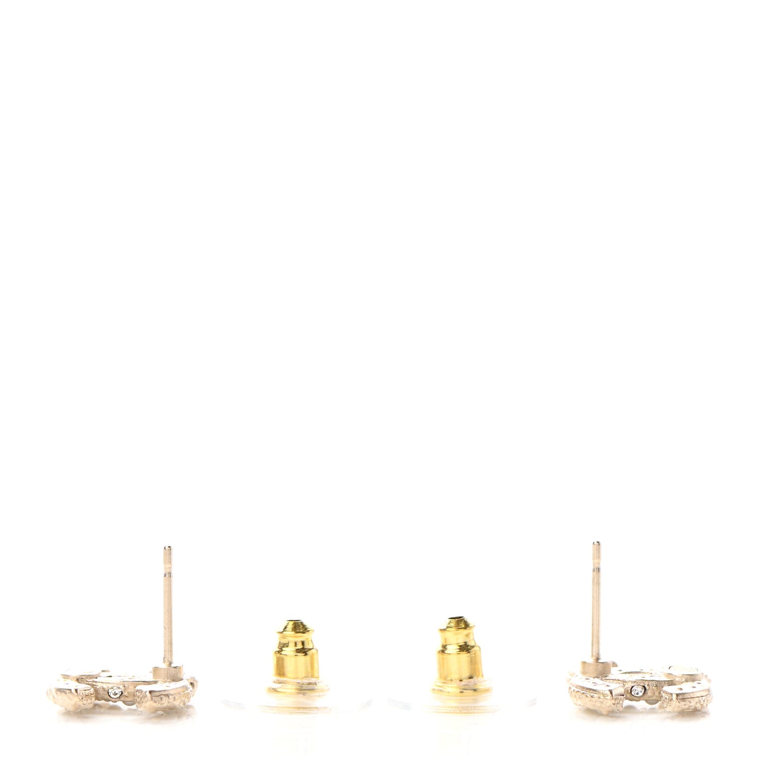 Chanel Pearl Crystal CC Earrings Light Gold 3 of 4