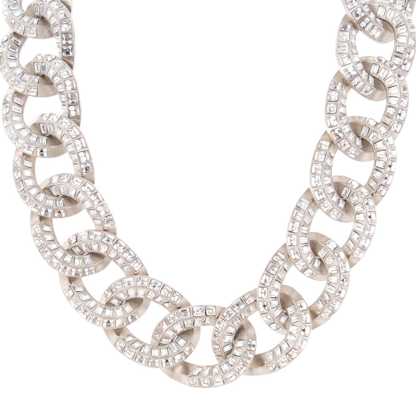 Crystal CC Chain Link Choker Necklace Silver
