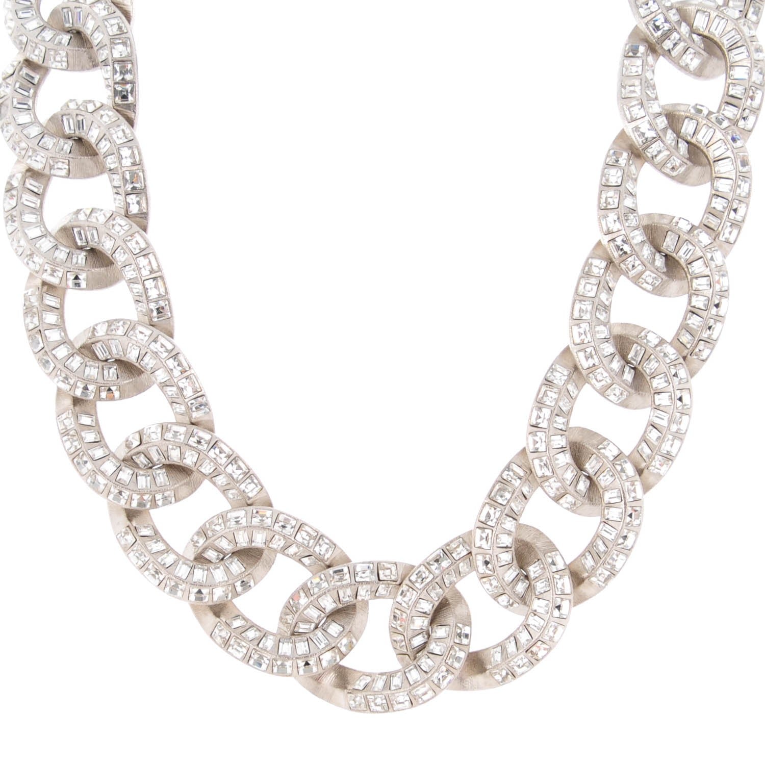 Chanel Crystal CC Chain Link Choker Necklace Silver 1 of 5