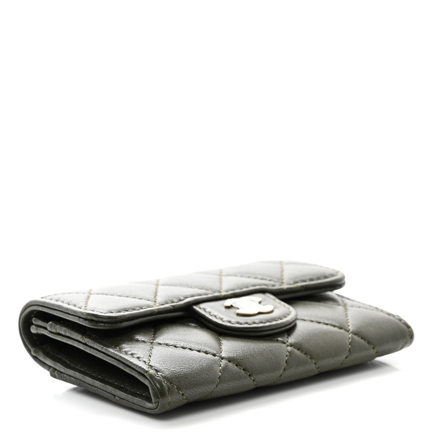 Chanel Lambskin Quilted Flap Card Holder Wallet Khaki 4 of 9