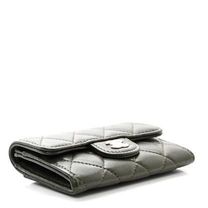 Chanel Lambskin Quilted Flap Card Holder Wallet Khaki 4 of 9