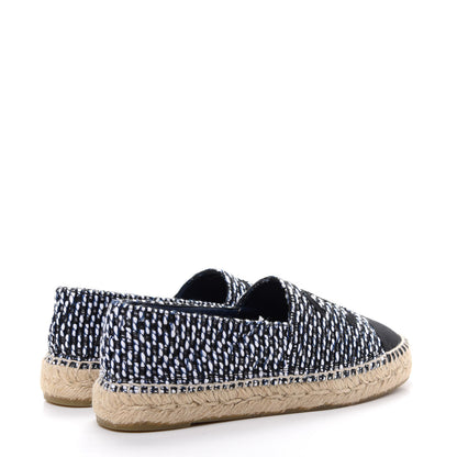 Chanel Tweed Grosgrain CC Espadrilles 38 Black Navy White 4 of 11
