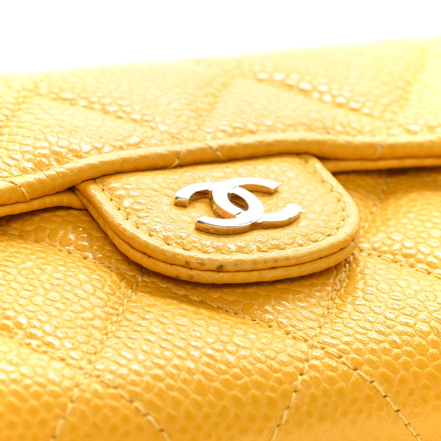 Caviar Quilted Flap Card Holder Wallet Yellow