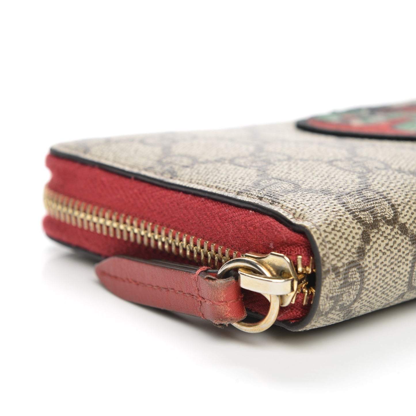 GG Supreme Monogram Kingsnake Heart Embroidered Zip Around Wallet Red