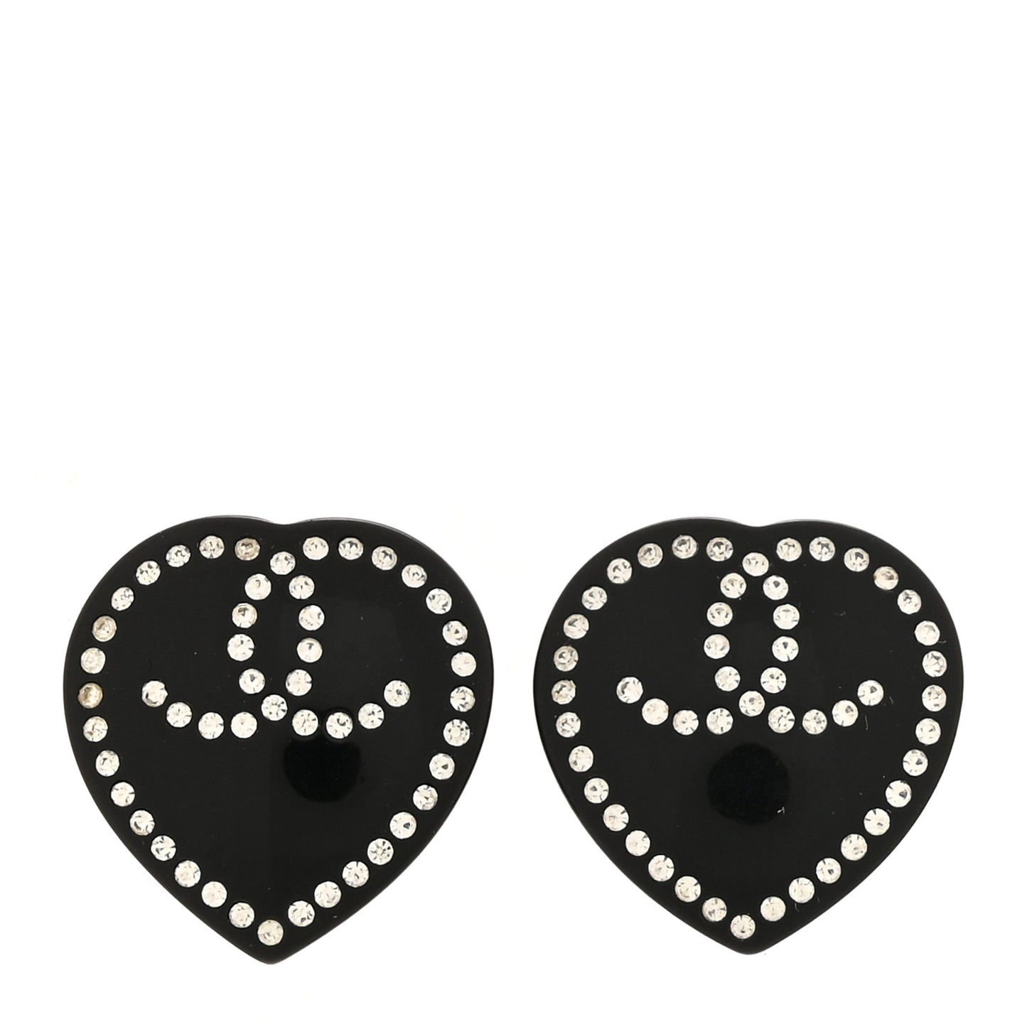 Resin Crystal CC Heart Earrings Black