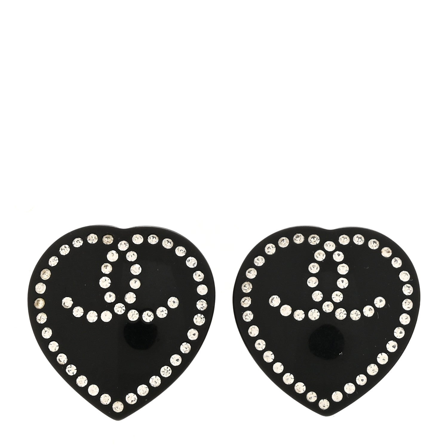 Chanel Resin Crystal CC Heart Earrings Black 1 of 4