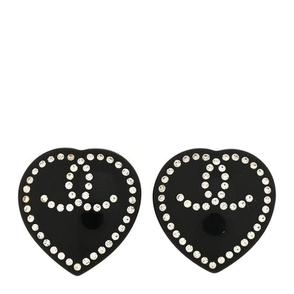 Chanel Resin Crystal CC Heart Earrings Black 1 of 4