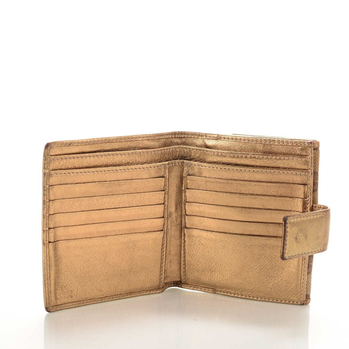 Crystal Monogram Metal Bar French Flap Wallet Metallic Gold