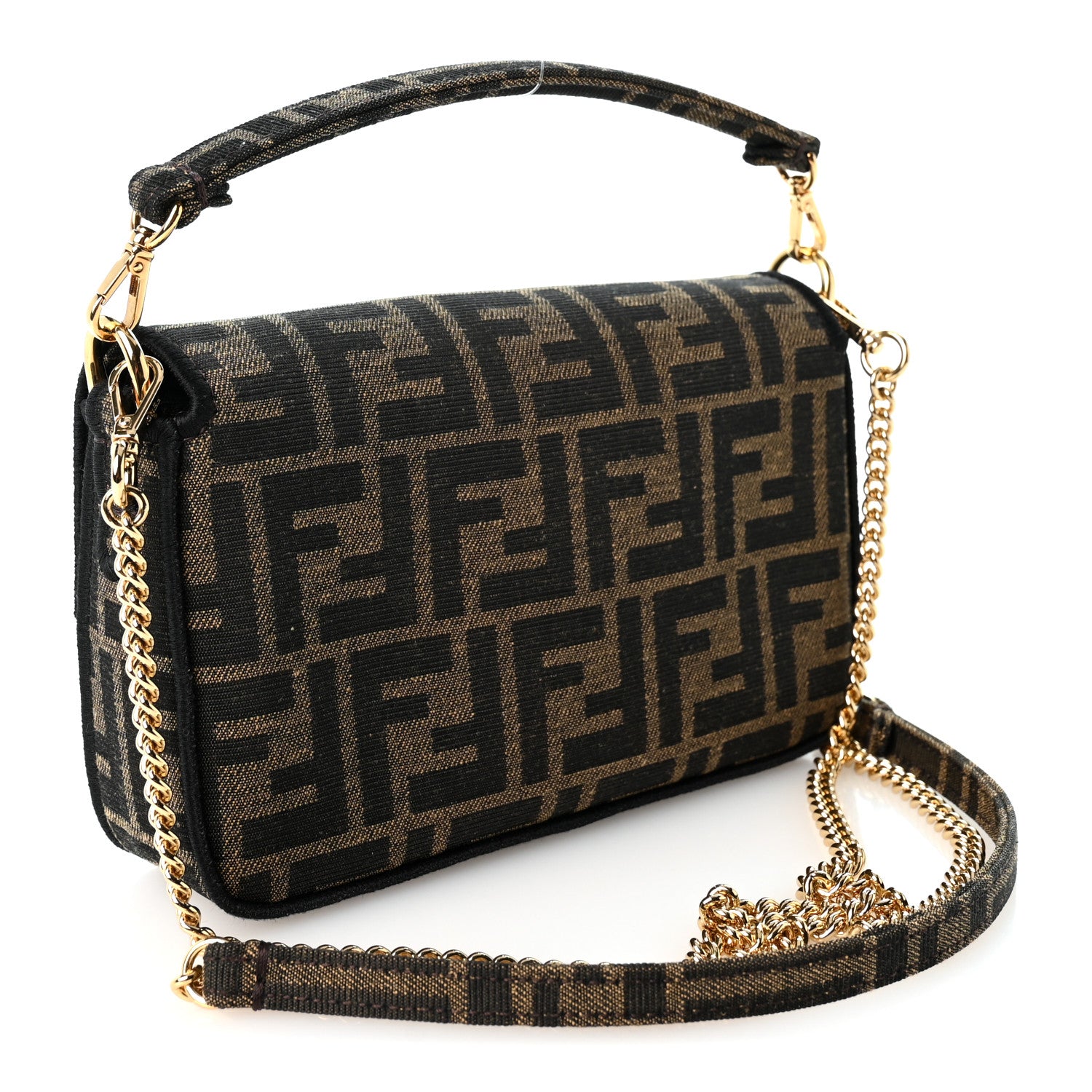 Fendi Fabric Jacquard FF 1974 Mini Baguette Tobacco Moro Black 3 of 11
