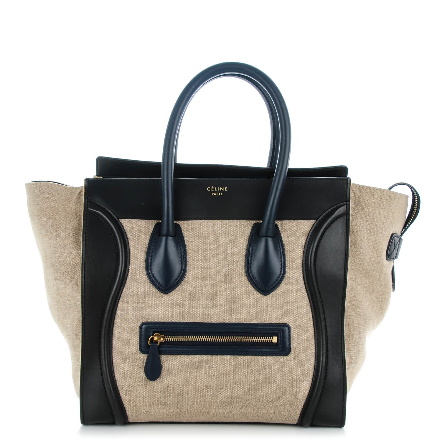 Celine Linen Smooth Calfskin Mini Bi-Color Luggage Natural Black 1 of 10